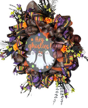 Load image into Gallery viewer, Hey Ghosties Halloween Wreath, Halloween Decor, Ghost
