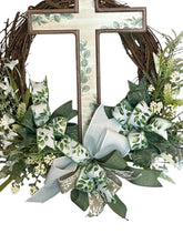Load image into Gallery viewer, Easter Wreath, Cross Wreath, Easter Religious Decor, Easter Floral Wreath
