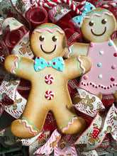 Load image into Gallery viewer, Boy and Girl Gingerbread Wreath, Christmas Wreath, Ginger Bread Christmas, Christmas Decor
