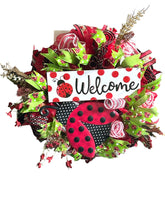 Load image into Gallery viewer, Ladybug Welcome Wreath, Welcome Wreath, Ladybug Wreath, Spring Summer Wreath, Home Decor
