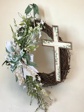 Load image into Gallery viewer, Easter Wreath, Cross Wreath, Easter Religious Decor, Easter Floral Wreath
