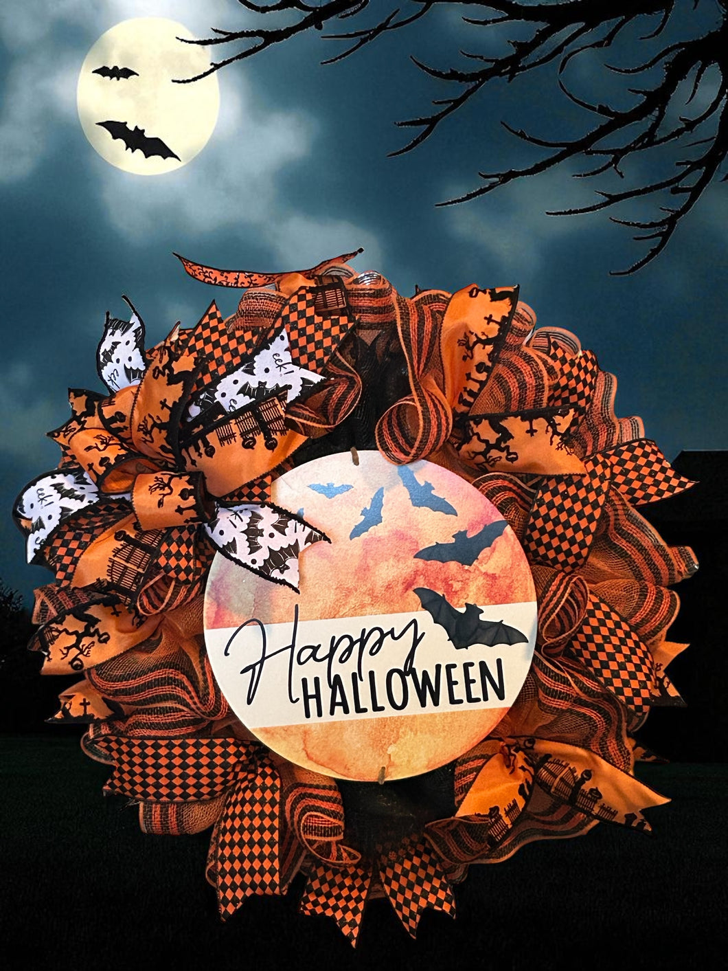 Halloween Wreath, Happy Halloween, Bats, Halloween Decor