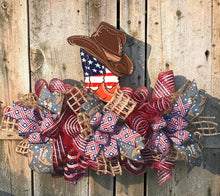 Load image into Gallery viewer, Cowboy Decor, Patriotic Decor, Cowboy Hats &amp; Boots Door Hanger, Barn Decor

