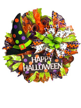 Load image into Gallery viewer, Witch Happy Halloween Wreath, Whimsical Halloween Wreath, Halloween Decor
