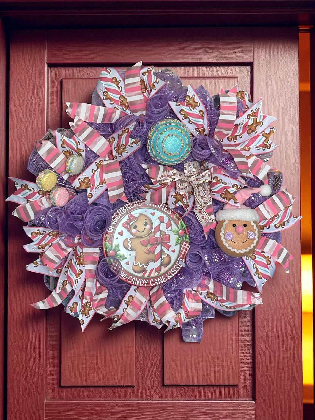 Gingerbread Wishes and Candy Kisses Wreath, Christmas Wreath, Christmas Decor, Gingerbread and Candy