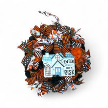 Load image into Gallery viewer, Enter at Your Own Risk Halloween Wreath, Halloween Decor, Haunted House
