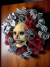 Load image into Gallery viewer, Grin of the Dead Wreath, Halloween Wreath, Scary Wreath, Halloween Decor
