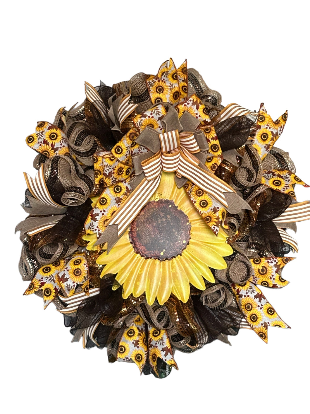 Sunflower Deco Ribbon Wreath, Everyday Wreath, Home Decor