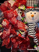 Load image into Gallery viewer, Black White Checkered Snowman Wreath
