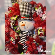 Load image into Gallery viewer, Black White Checkered Snowman Wreath
