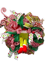 Load image into Gallery viewer, Green Monster Christmas Wreath
