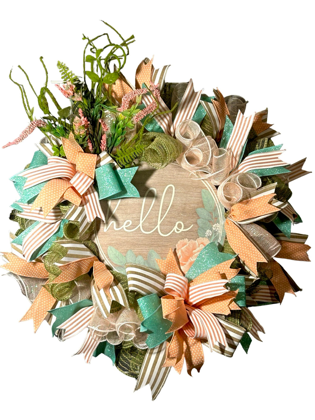 Hello Coral and Green Wreath Everyday Wreath Home Decor