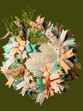 Load image into Gallery viewer, Hello Coral and Green Wreath Everyday Wreath Home Decor
