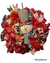 Load image into Gallery viewer, Black White Checkered Snowman Wreath
