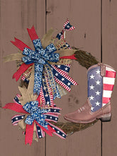 Load image into Gallery viewer, Patriotic Boot Grapevine Wreath Patriotic Decor, Farmhouse Wreath
