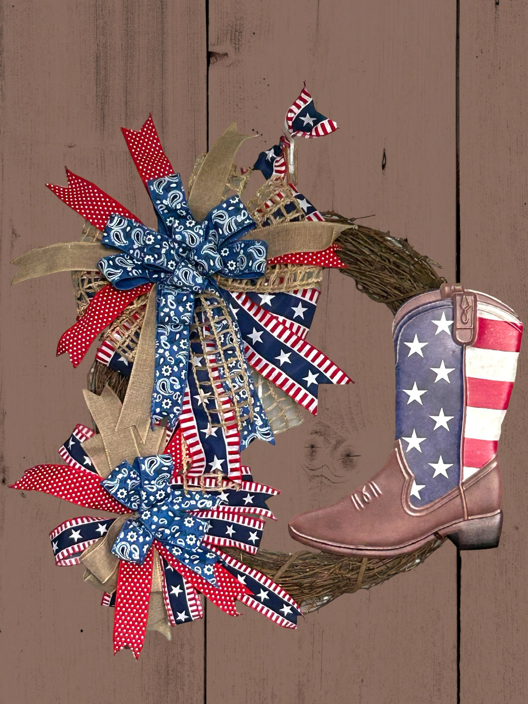 Patriotic Boot Grapevine Wreath Patriotic Decor, Farmhouse Wreath