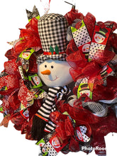 Load image into Gallery viewer, Black White Checkered Snowman Wreath
