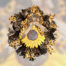 Load image into Gallery viewer, Sunflower Deco Ribbon Wreath, Everyday Wreath, Home Decor
