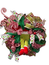 Load image into Gallery viewer, Green Monster Christmas Wreath
