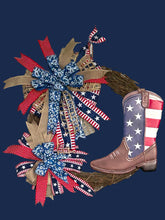 Load image into Gallery viewer, Patriotic Boot Grapevine Wreath Patriotic Decor, Farmhouse Wreath
