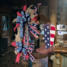 Load image into Gallery viewer, Patriotic Boot Grapevine Wreath Patriotic Decor, Farmhouse Wreath
