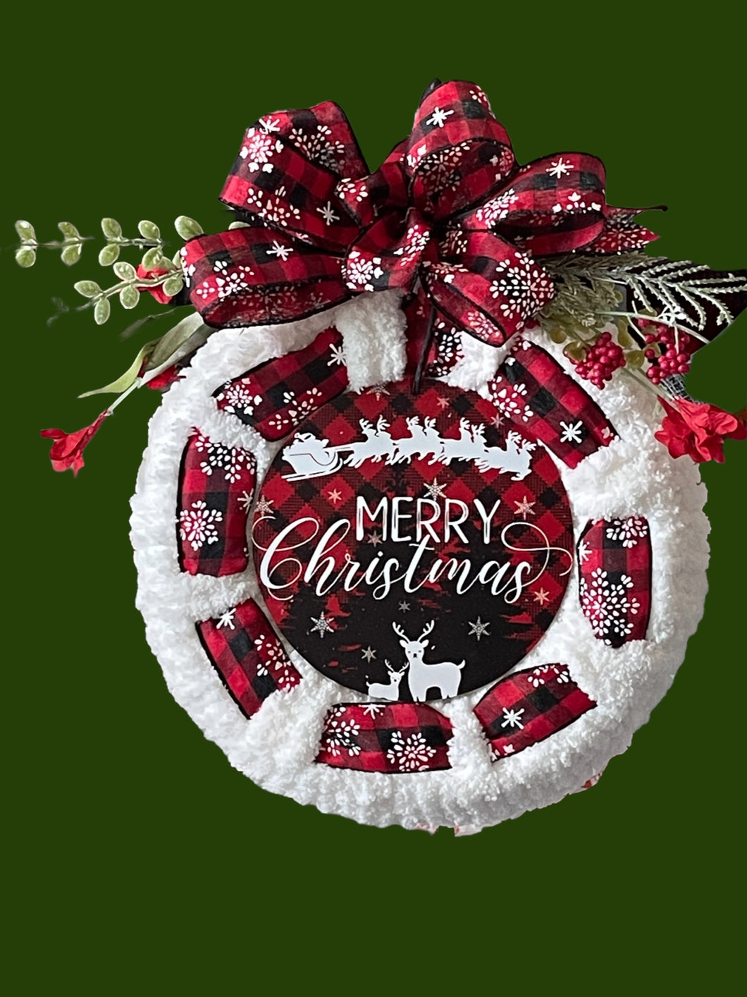 Merry Christmas Ribbon Yarn Wreath