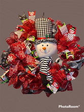 Load image into Gallery viewer, Black White Checkered Snowman Wreath
