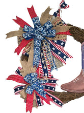 Load image into Gallery viewer, Patriotic Boot Grapevine Wreath Patriotic Decor, Farmhouse Wreath
